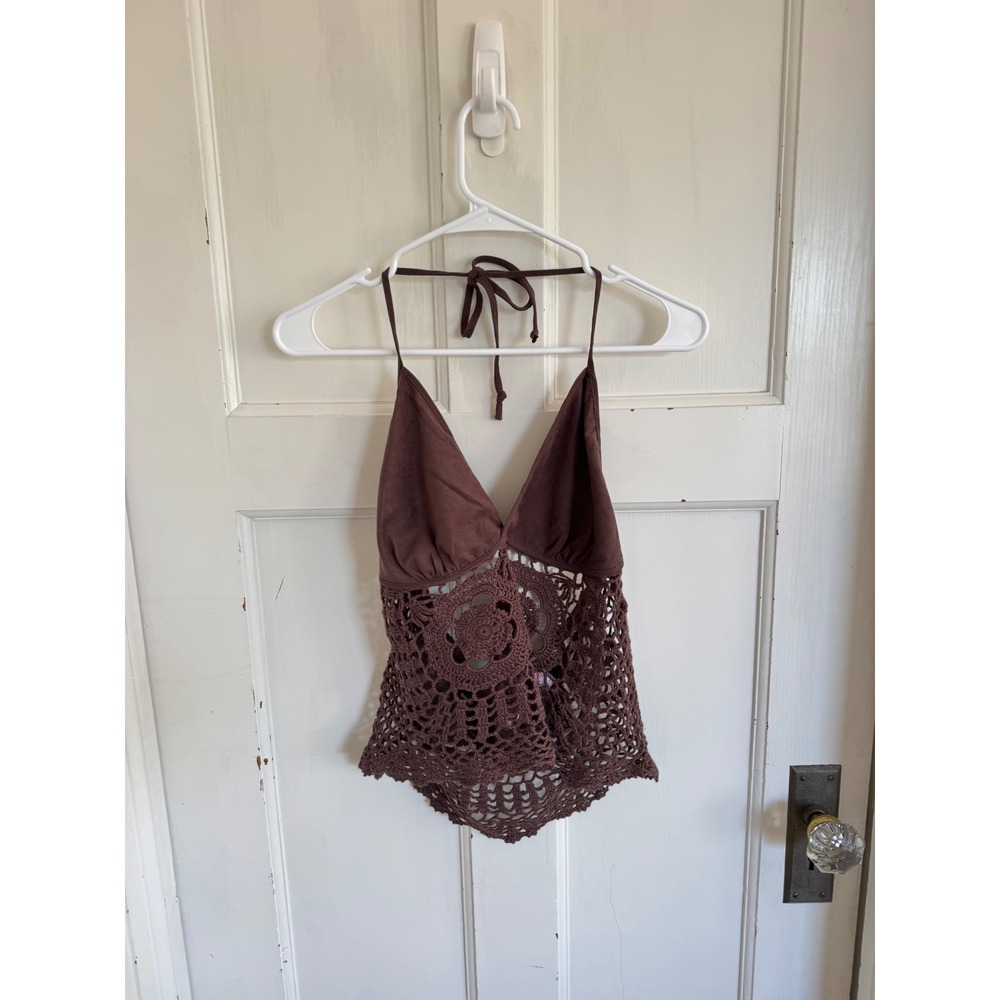 Xhilaration Y2K brown crochet halter‎ top